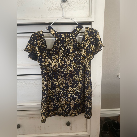 MICHAEL Michael Kors Cold Shoulder Top - Navy and Gold - Picture 7 of 9